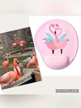 NEW PINK FLAMINGO IN LOVE ERGONOMIC MOUSE PAD WITH WRIST SUPPORT